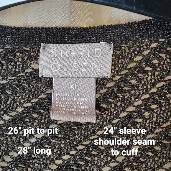 Sigrid Olsen Cardigan Women Medium Open Knit Metallic Long Sleeve XL Linen/Rayon - Picture 4 of 4